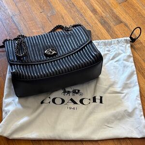 Coach Black Quilted Leather Shoulder Bag with Chain Strap and Turnlock